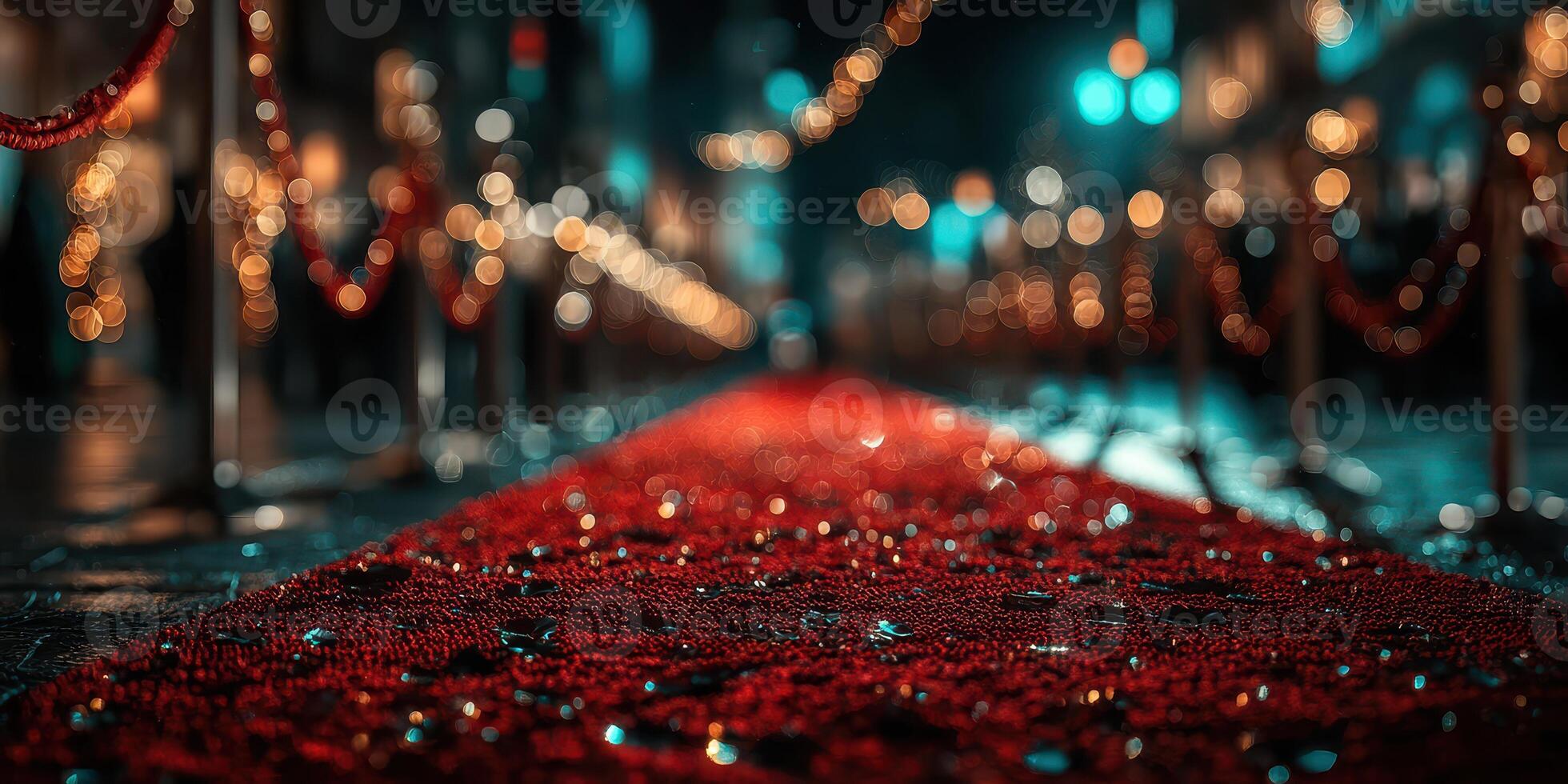 Red carpet event showcasing glamour at night with sparkling decorations and soft lighting photo