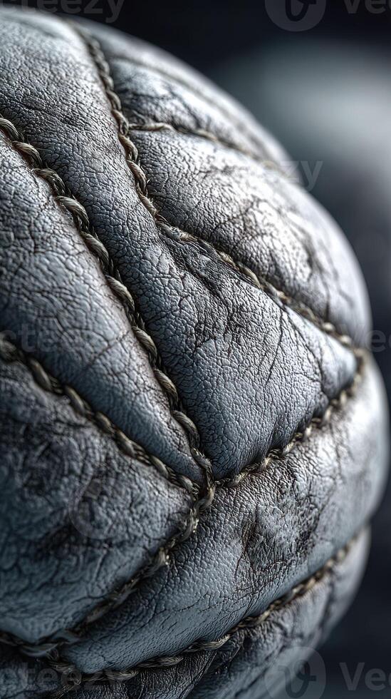 Basketball with worn leather texture showcases craftsmanship and history, emphasizing age and use during training sessions photo
