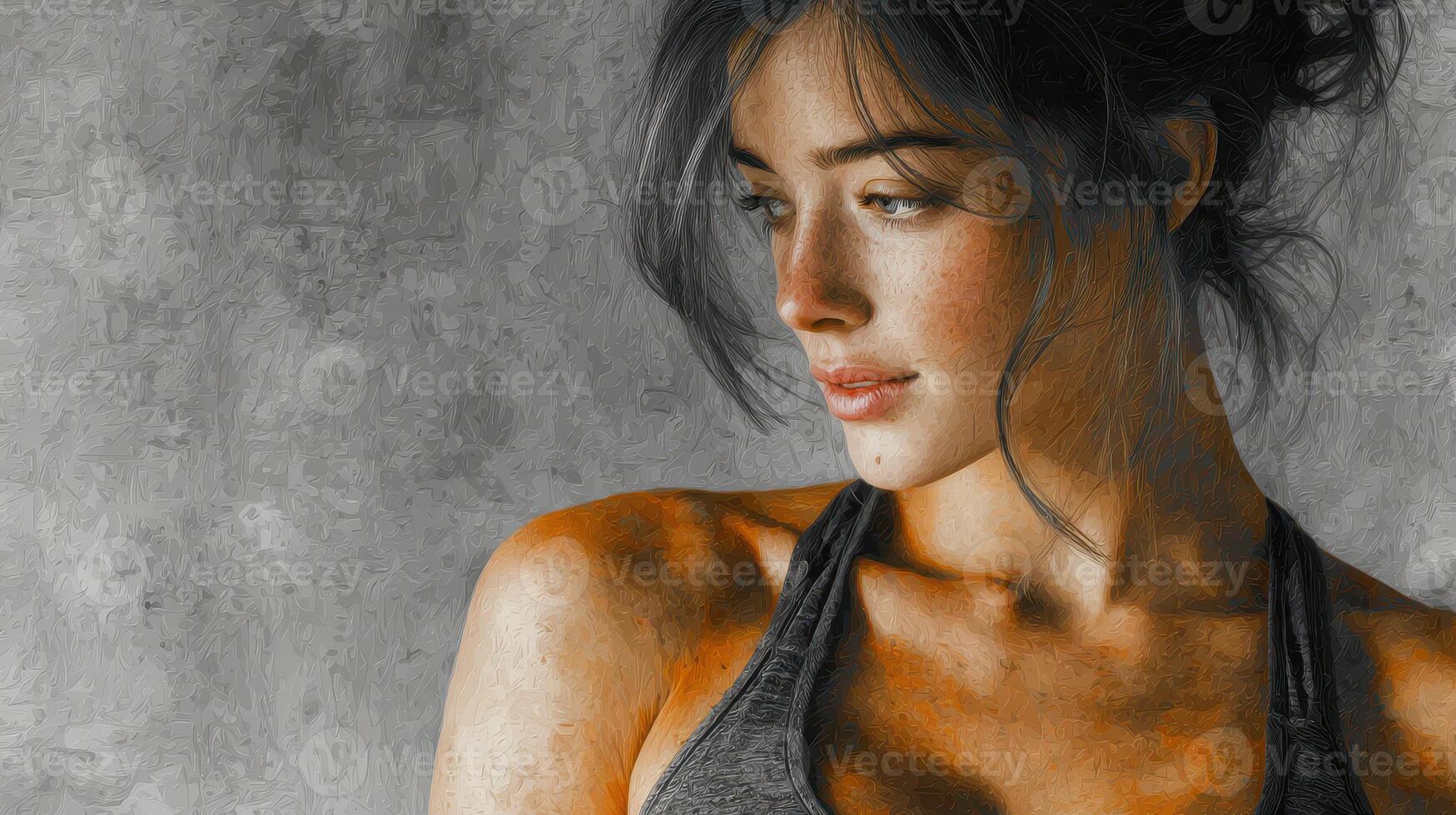 Model posing in a relaxed manner, showcasing natural beauty and soft lighting in an indoor setting during the afternoon photo