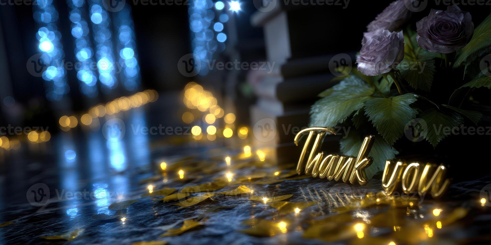 Decorated hallway with thank you signage and glowing lights creates a warm, inviting atmosphere at a special event photo