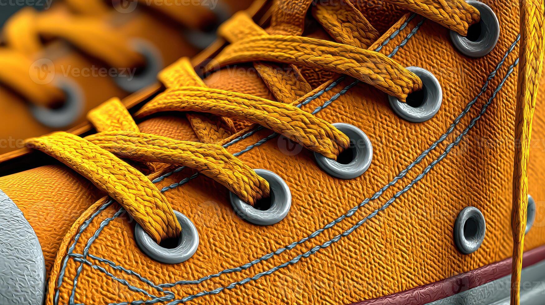 Bright orange sneakers with detailed laces and eyelets showcase unique design and vibrant color in a close-up view photo