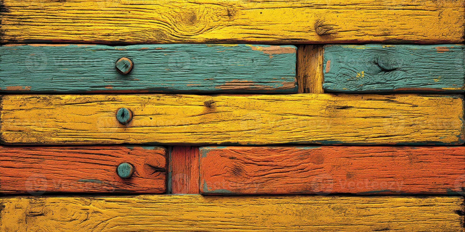 Colorful wooden planks create a vibrant and rustic background full of character and charm in a cozy room photo