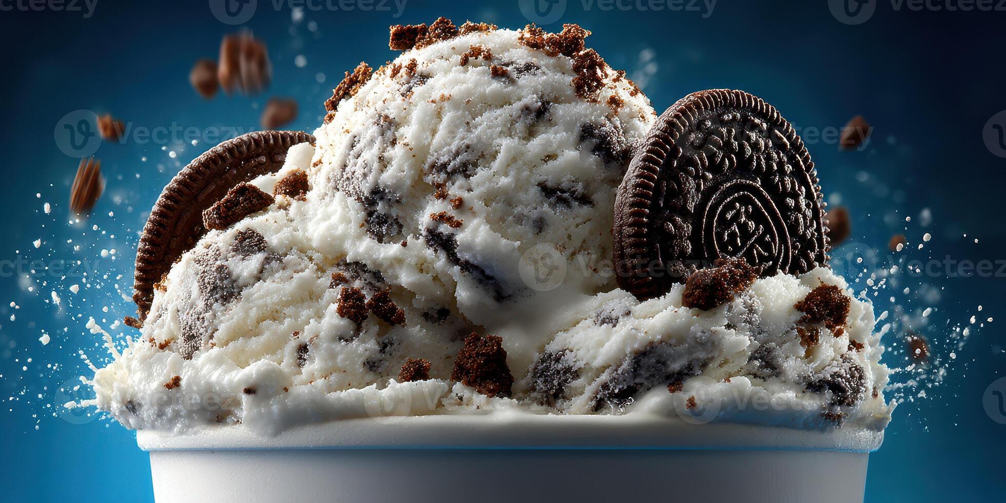 Delightful dessert treat featuring creamy vanilla ice cream with chocolate sandwich cookies served in a bowl photo