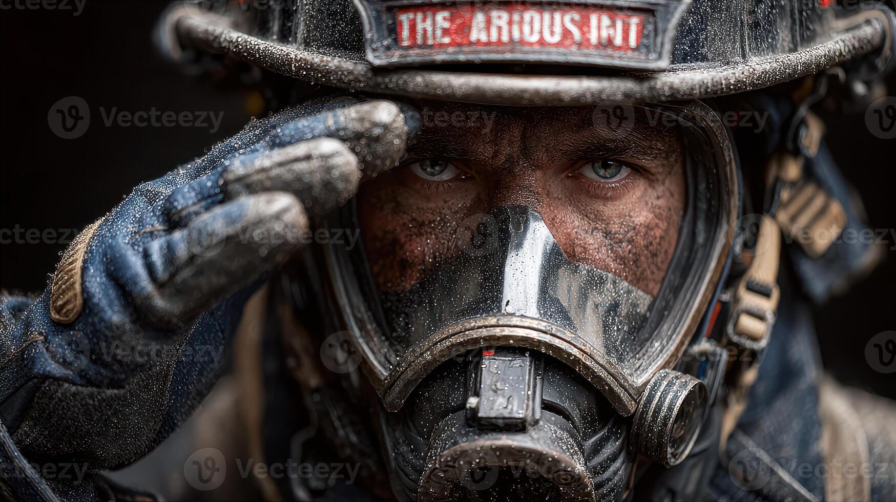 Firefighter salutes with determination after battling intense blaze during evening shift photo