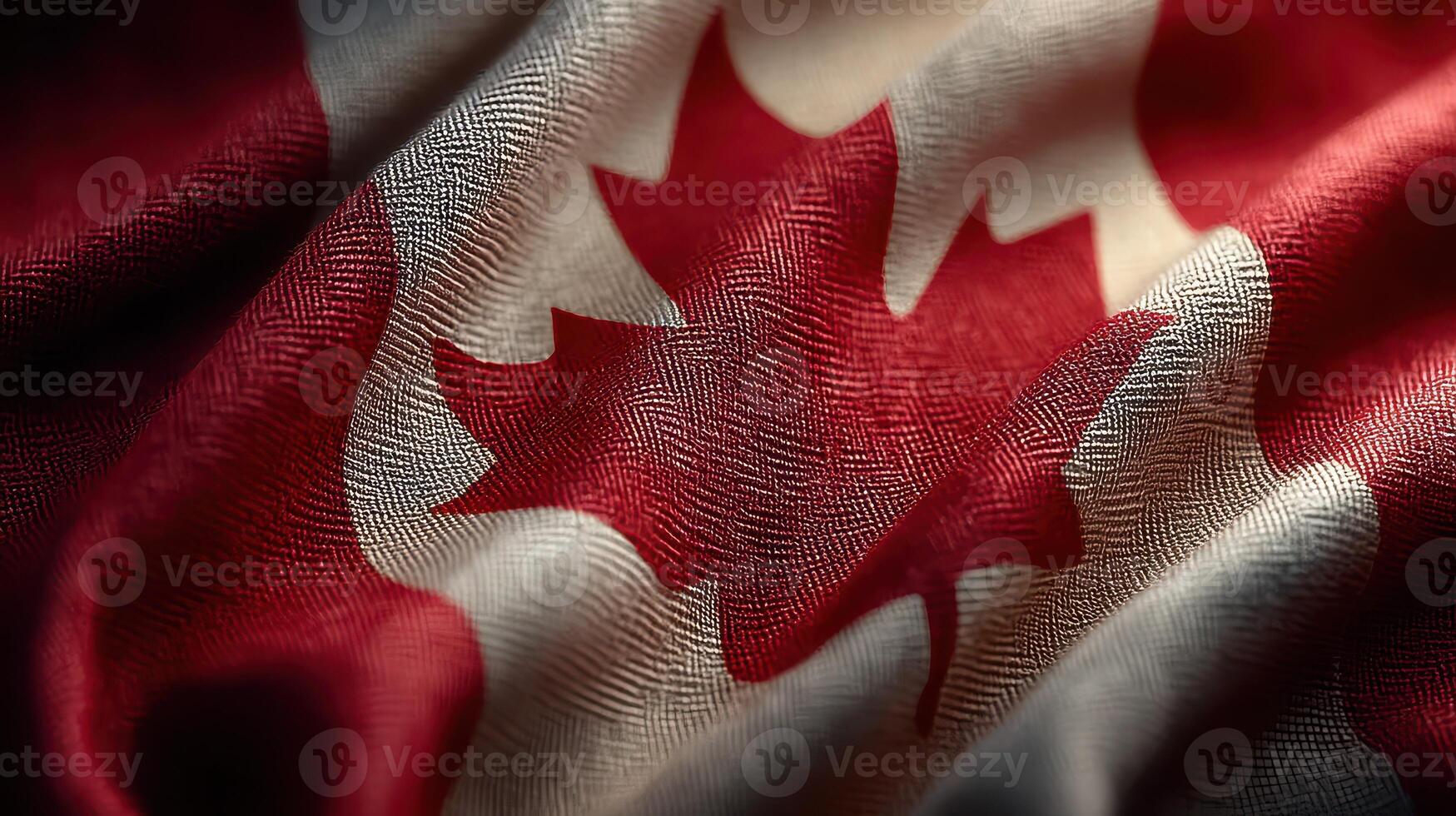 Canada flag gracefully waving, showcasing rich colors and intricate textures under gentle light in a calm setting photo