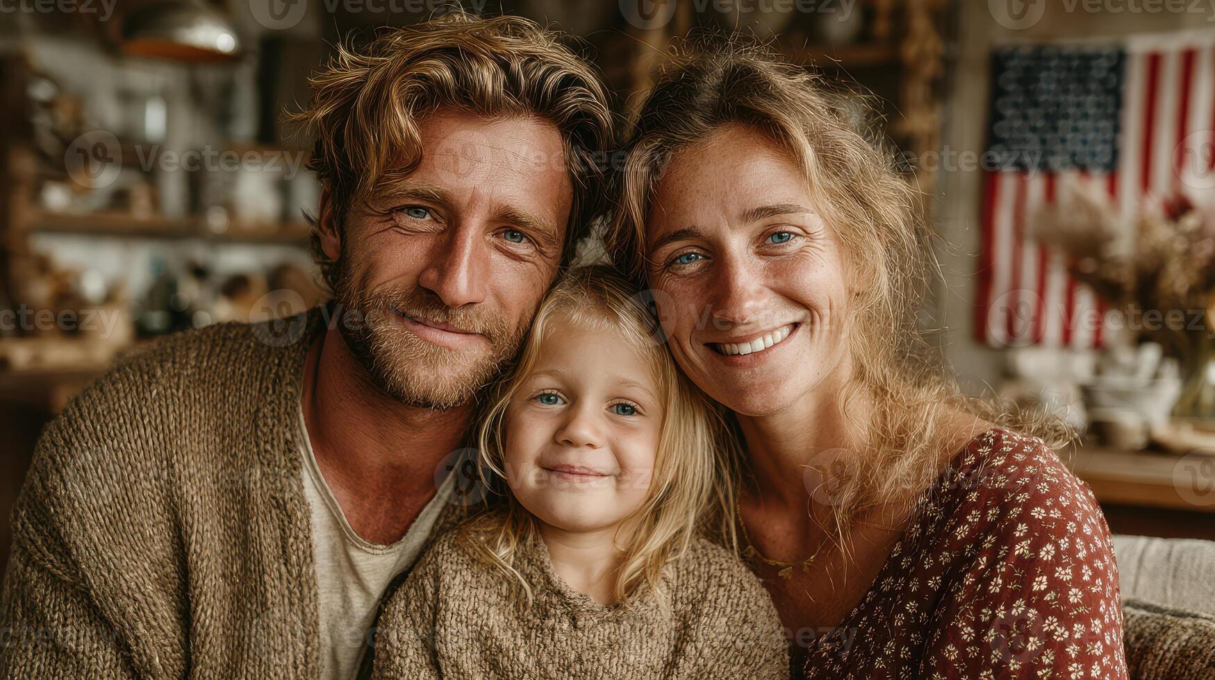 Family enjoying cozy moments together in a rustic home setting during autumn photo
