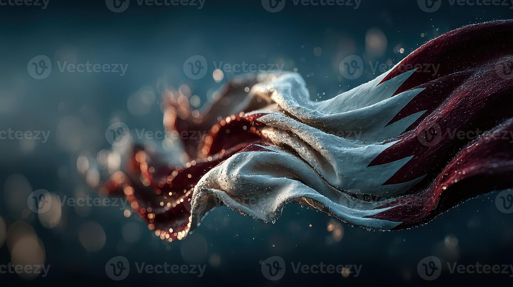 Colorful waving flag of Qatar with intricate details showcasing vibrant colors and movement in a serene background photo