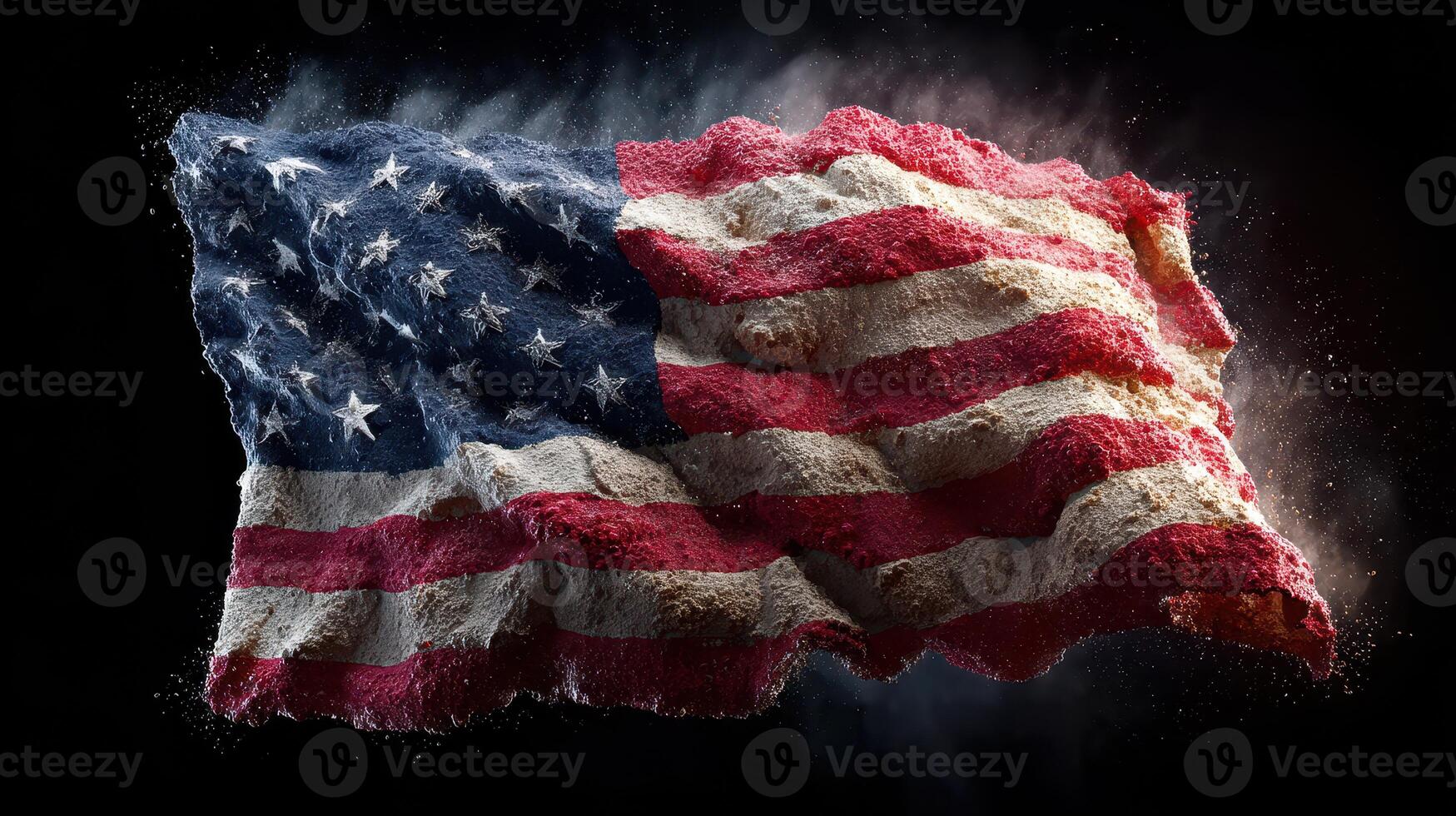 National pride represented by a textured American flag waving against a black background photo