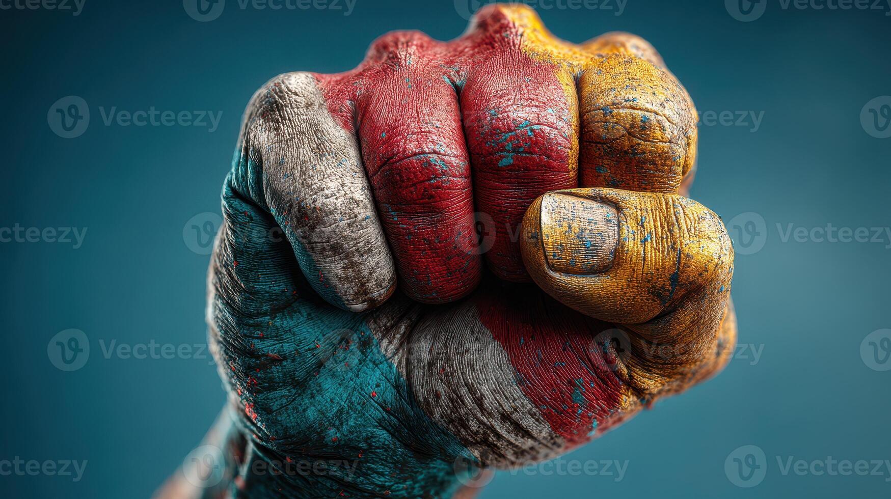 Creative display of strength and culture through a painted fist showcasing vibrant colors in a bold gesture of unity photo