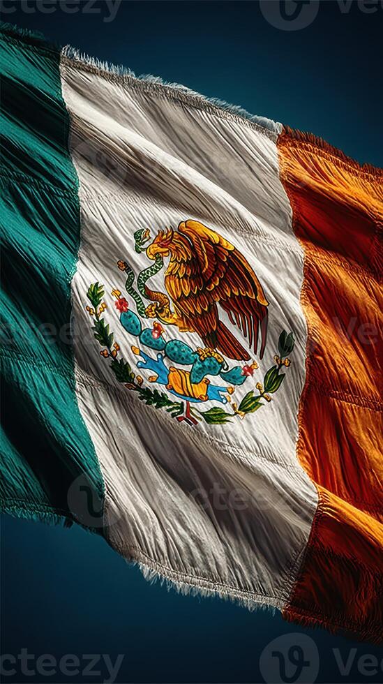 Flag of Mexico waving proudly against a dark background in a display of national pride and culture photo