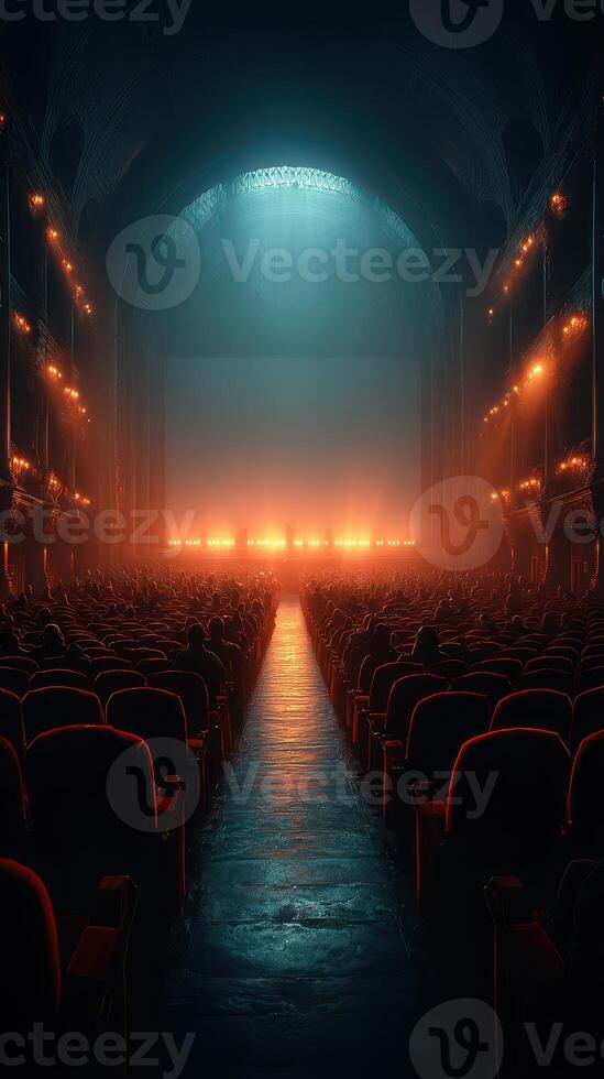 Crowded theater awaits performance as lights dim for a captivating experience photo