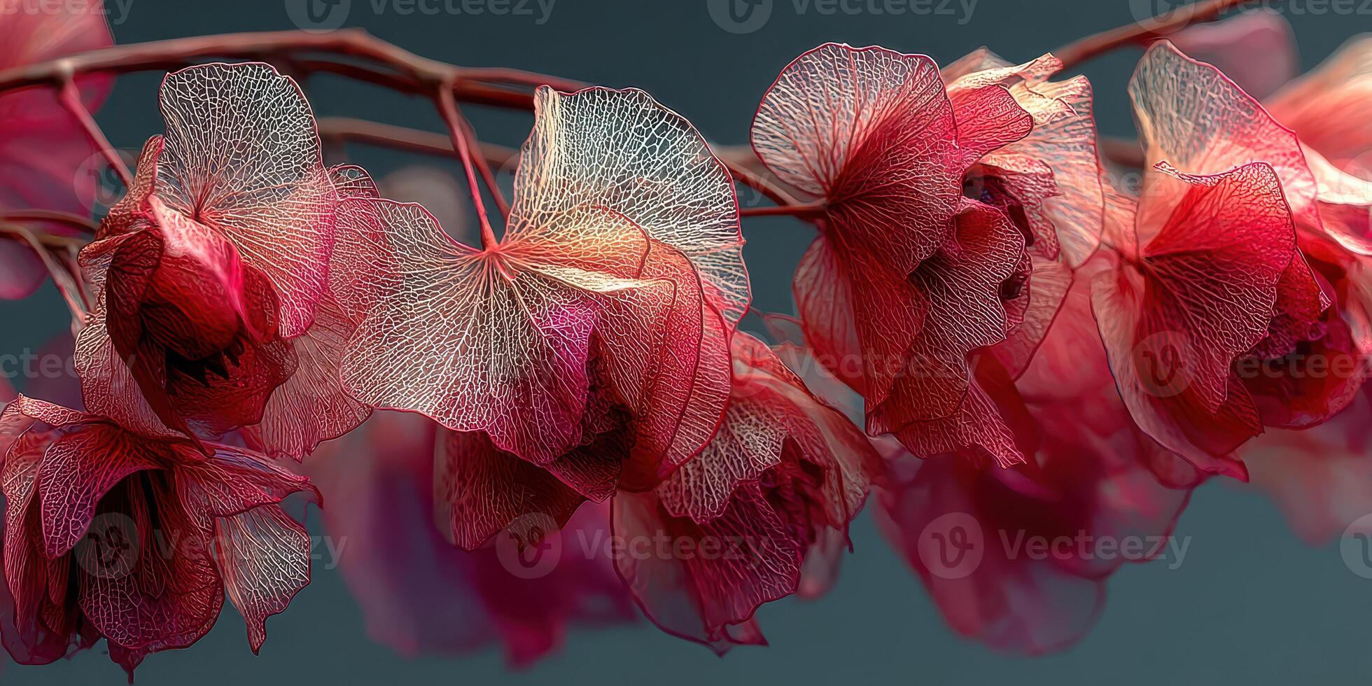Colorful delicate flowers display intricate patterns against a dark background in a serene botanical setting photo