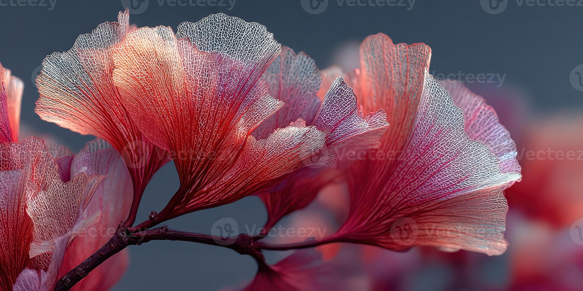 Delicate red and pink foliage showcases intricate texture against a subtle background photo
