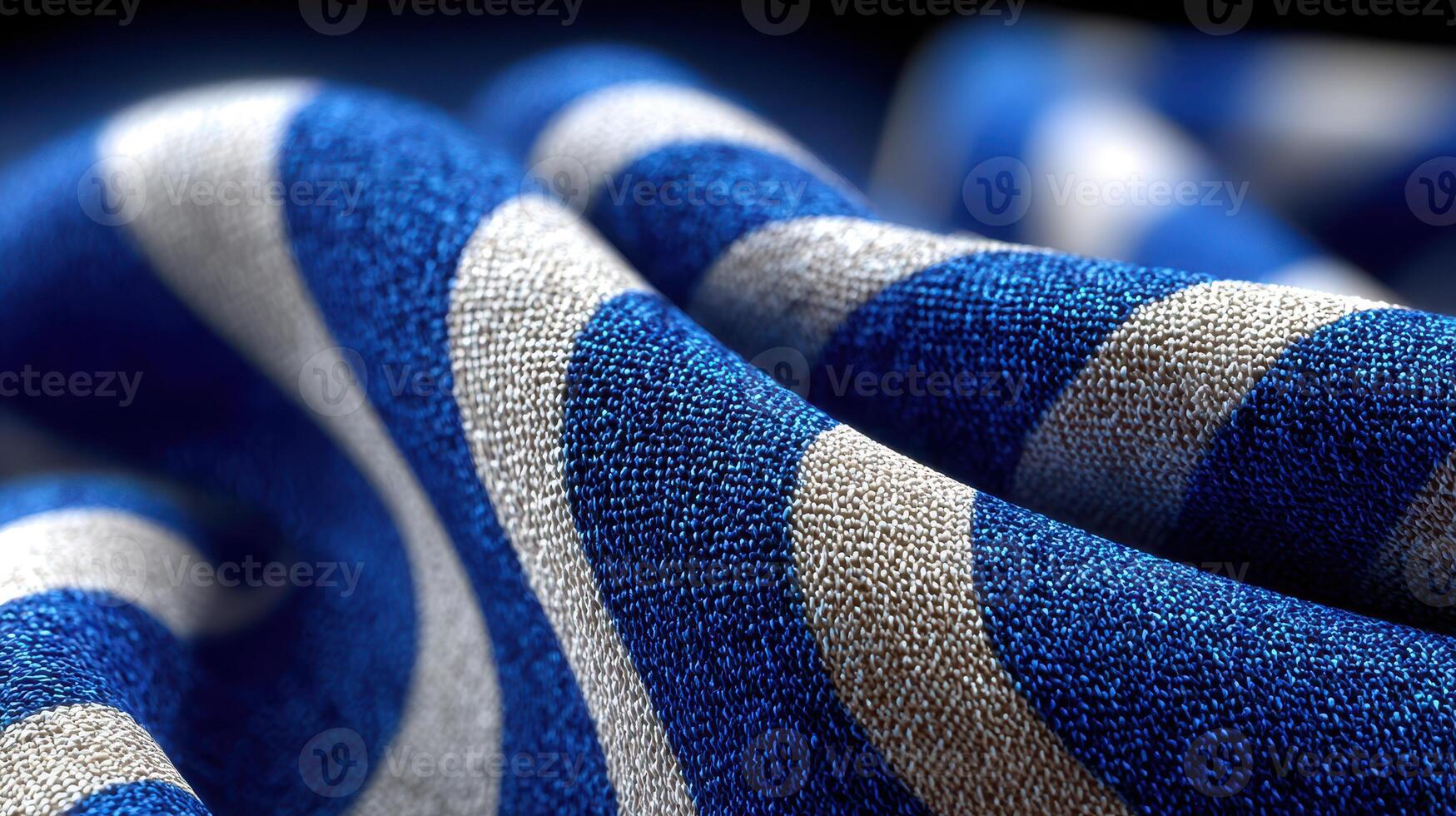 Textile featuring blue and white stripes creates a captivating visual effect in close-up study of fabric texture and design photo