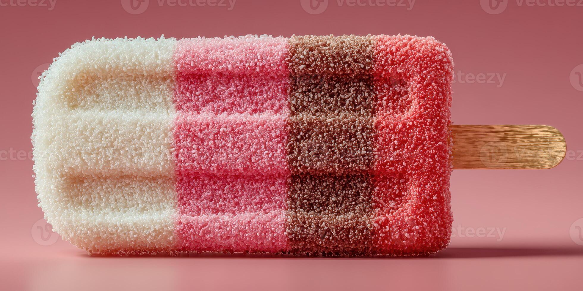 Colorful wool felt popsicle displayed on pink background highlighting artistic textile design photo
