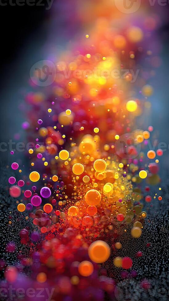 Colorful abstract design with vibrant circles illuminated in a gradient of warm hues on a dark background photo