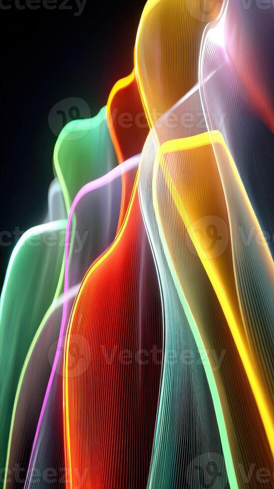 Colorful abstract light waves creating a vibrant display in a dark background environment photo