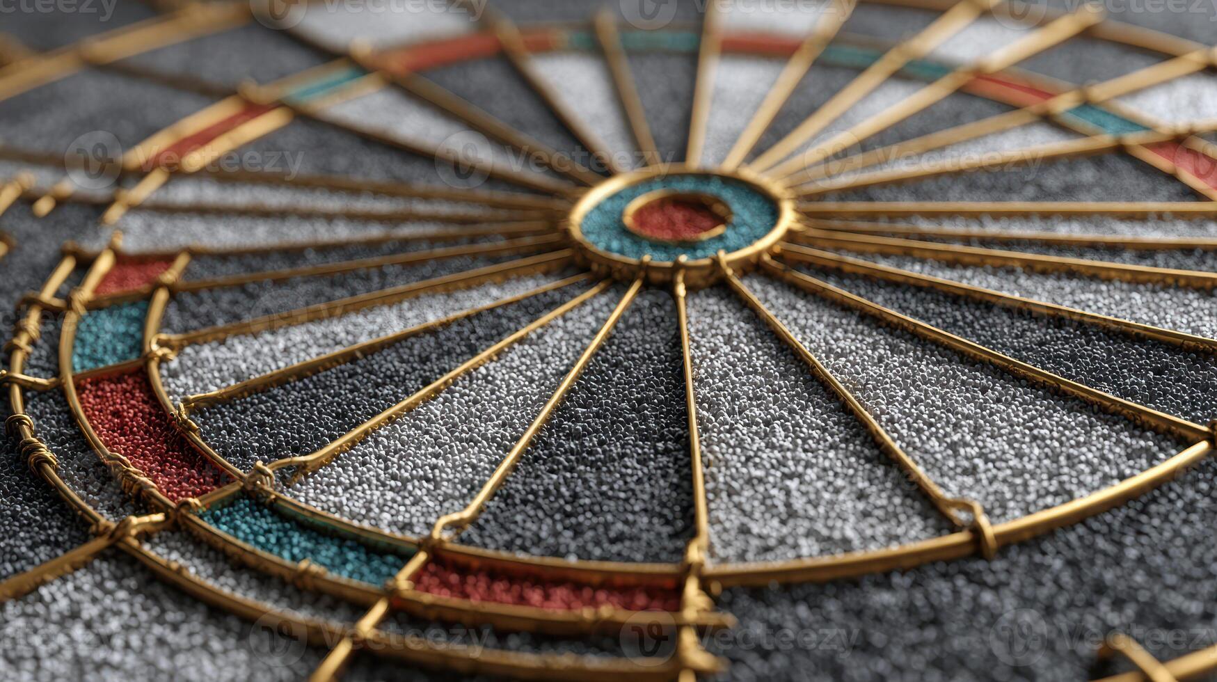 Intricate design of a dartboard showcasing colorful segments with metal wiring during a game night at a cozy bar photo