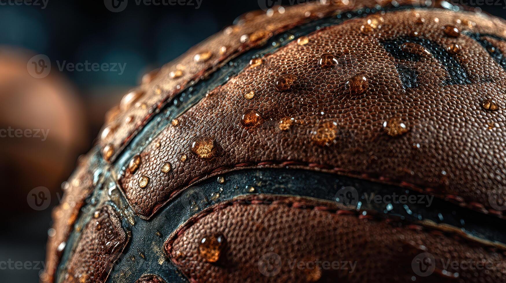 Basketball covered in droplets on a court during a rainy day showcasing outdoor sports gear photo