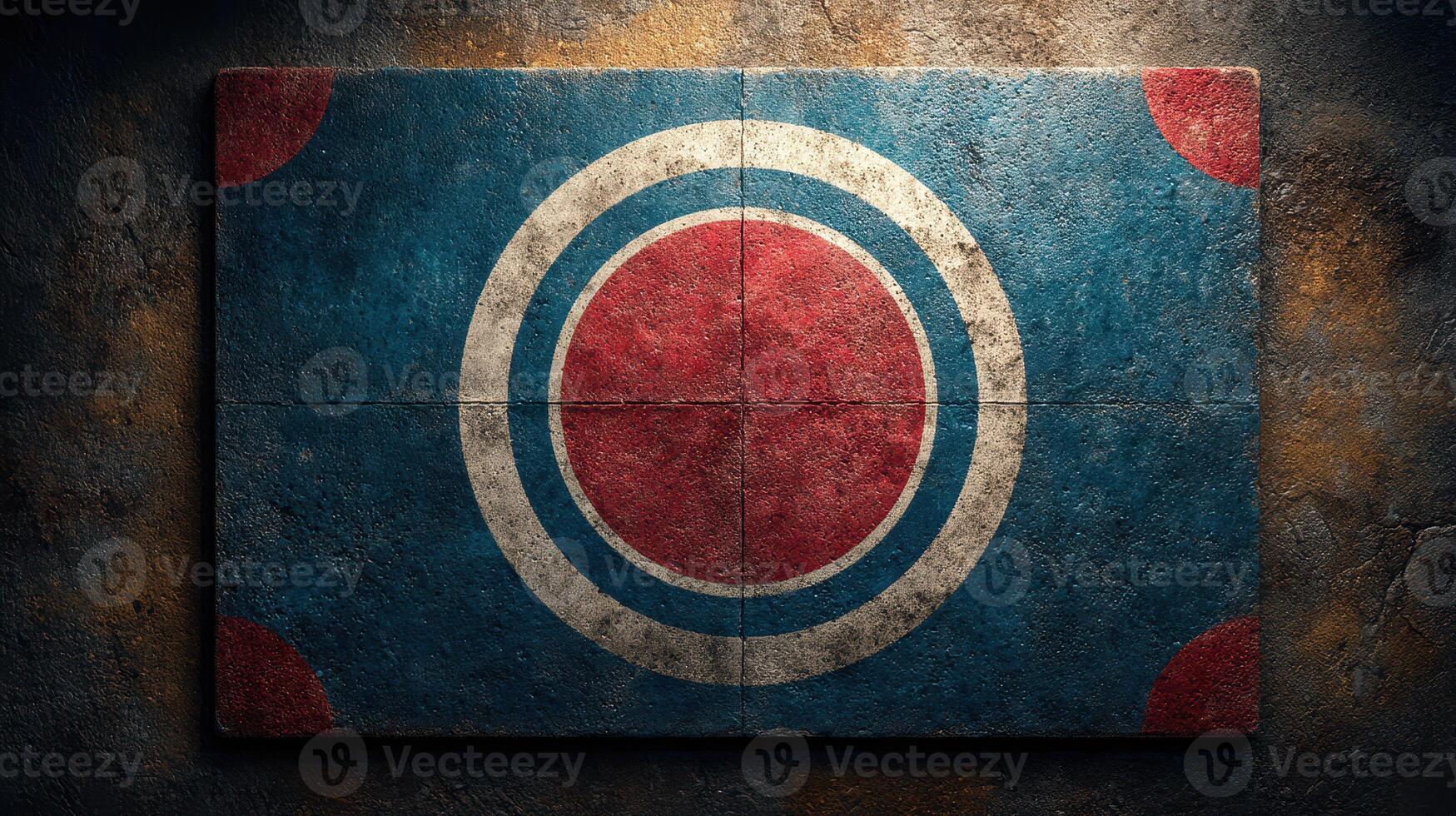 Colorful circular target design on rough textured background in indoor setting at dusk photo