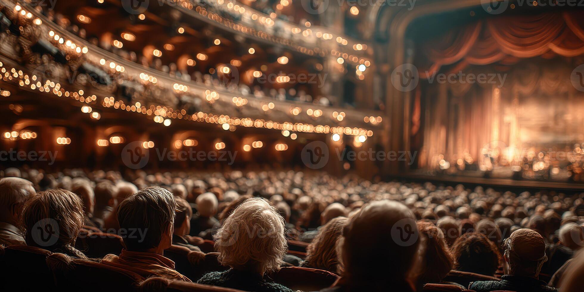 Large audience enjoys a musical performance in a historic theater during the evening photo