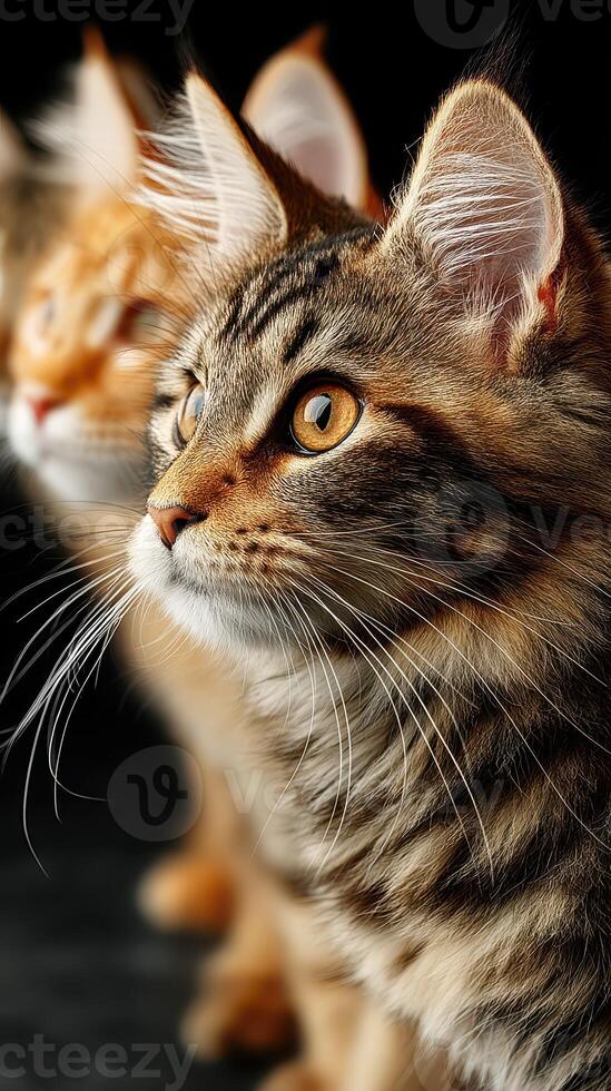 Cats showcasing their striking features and expressions in a close-up shot captured indoors photo
