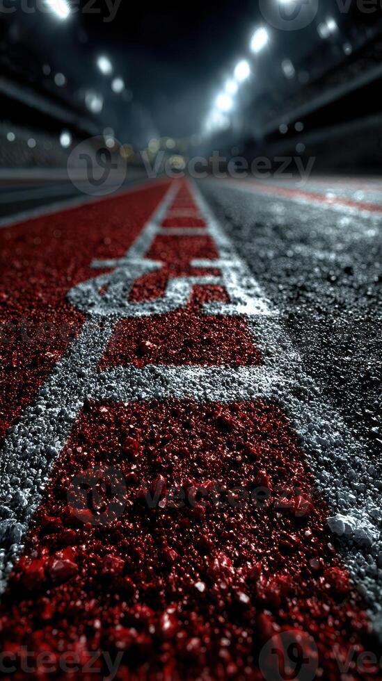 Running track at night showing detailed textures and lighting effects in a sports facility photo