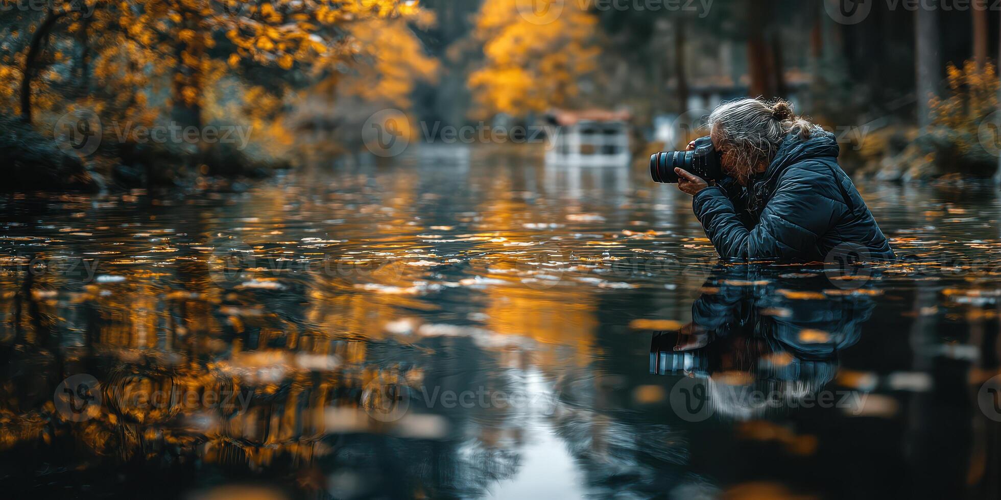 Nature photographer captures stunning autumn reflections while wading in shallow water photo