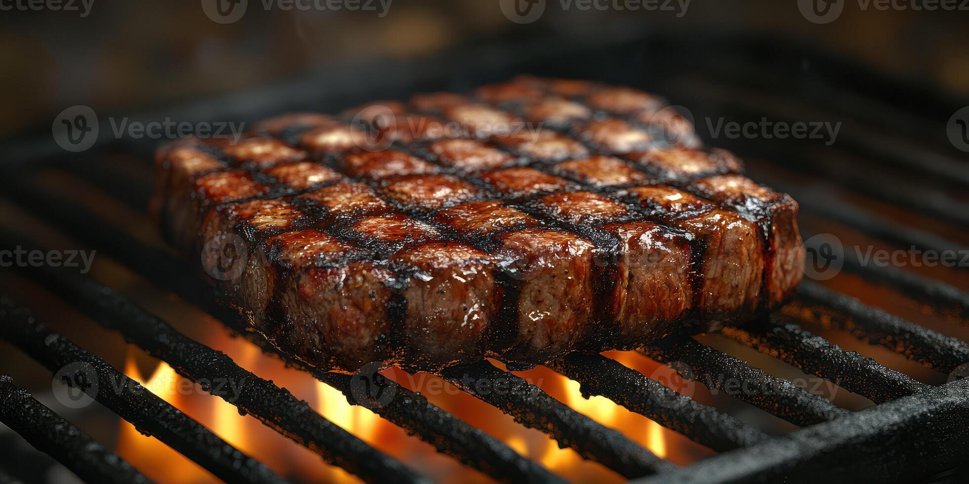 Grilling steak on barbecue during summer cookout with friends in the backyard photo
