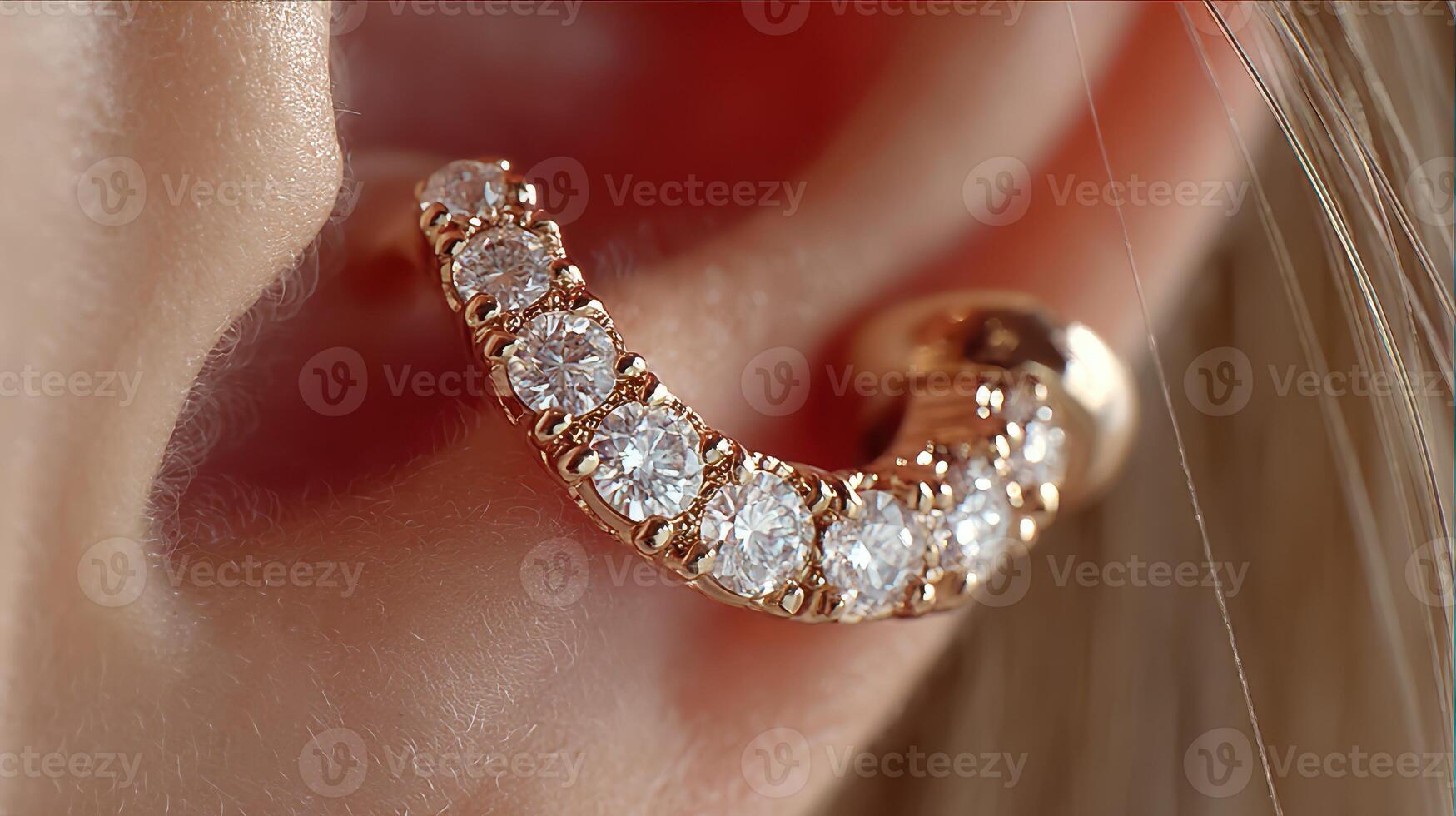 Close-up view of elegant diamond earrings worn by a person showcasing style in a modern setting photo