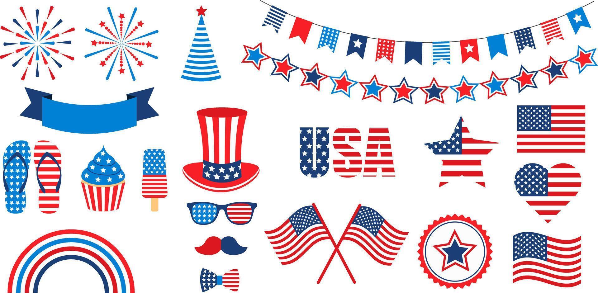 set of isolated elements for US Independence Day. vector