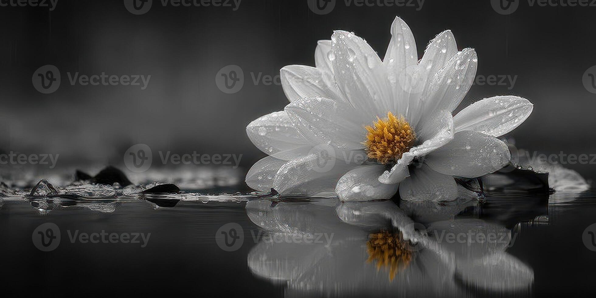 Beautiful white lotus flower floating serenely on calm water during a peaceful morning photo