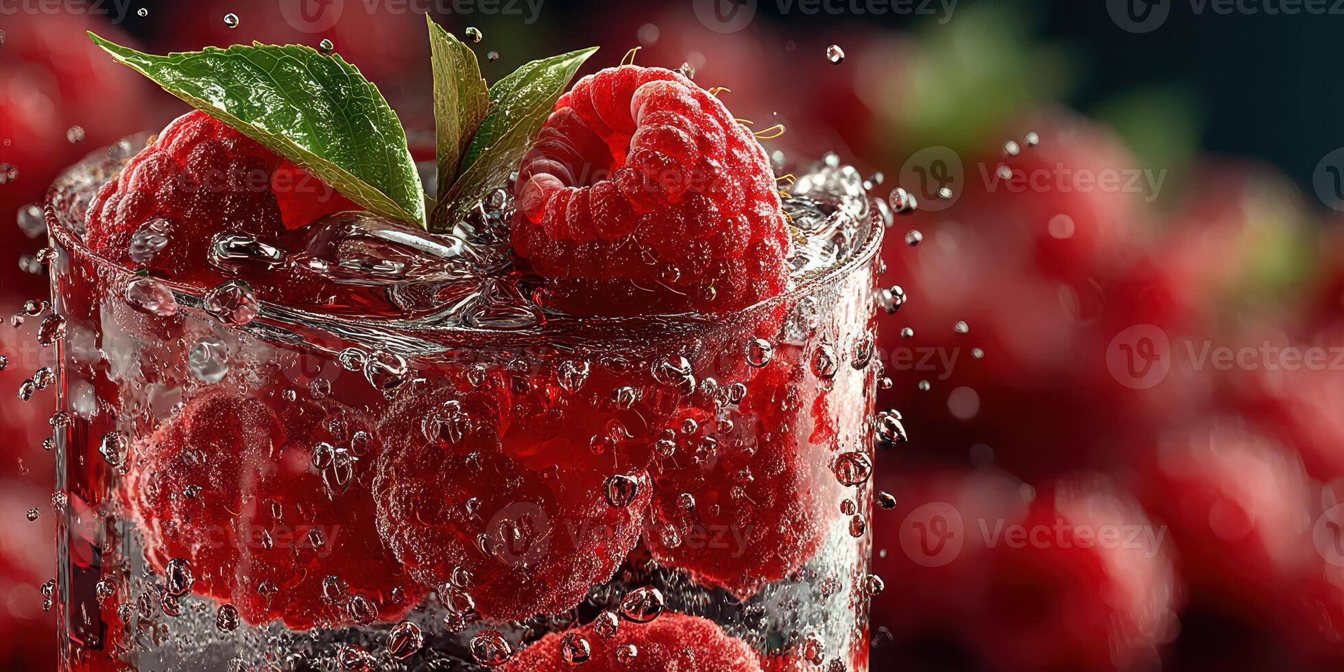 Refreshing raspberry drink with mint leaves in sparkling water at a vibrant summer gathering photo