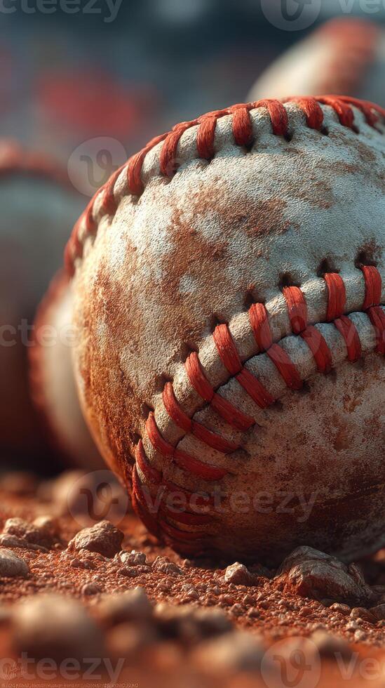 Weathered baseballs resting on a dirt field during twilight hours showcasing the spirit of the game photo