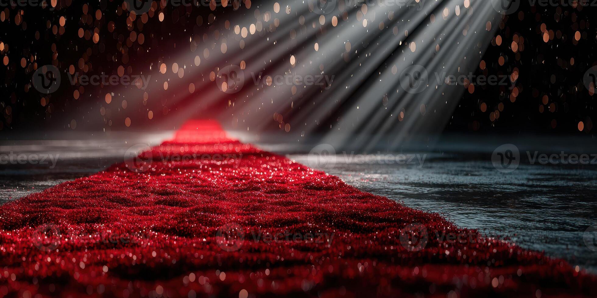 Elegant red carpet welcomes guests to a prestigious awards ceremony during a nighttime celebration with dramatic lighting photo
