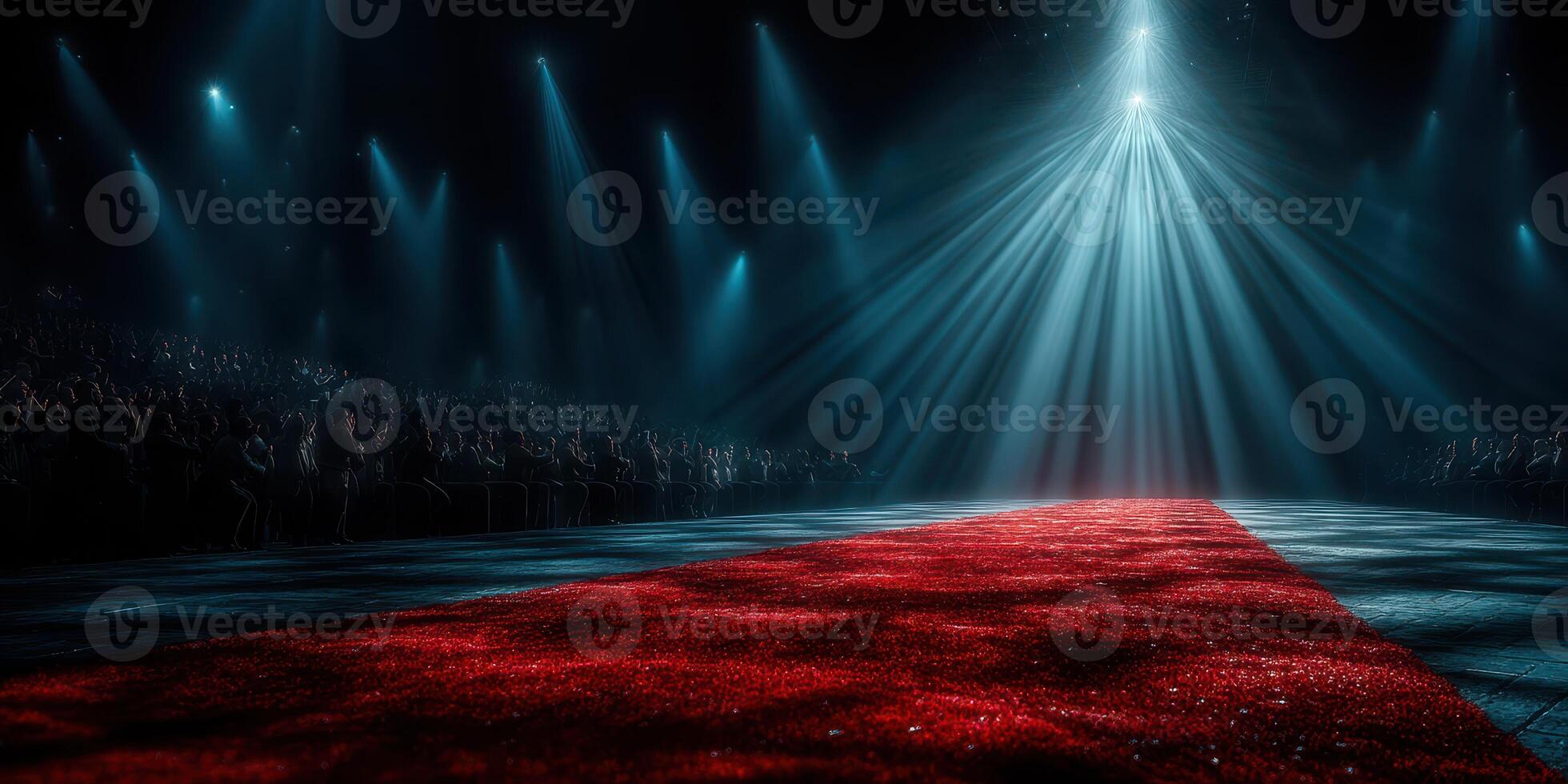 Red carpet event showcasing bright lights and an excited crowd in a glamorous venue at night photo