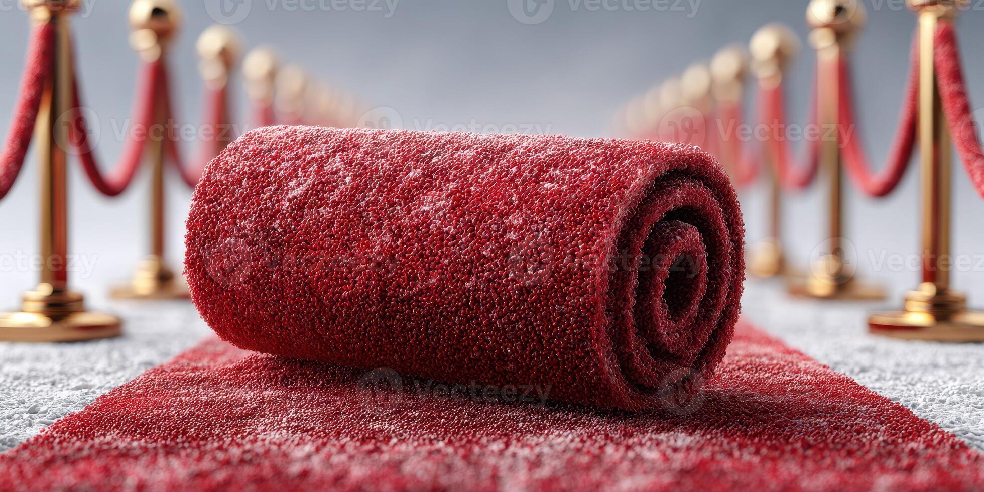 Red carpet rolled out for an upscale event with gold stanchions in an elegant setting photo