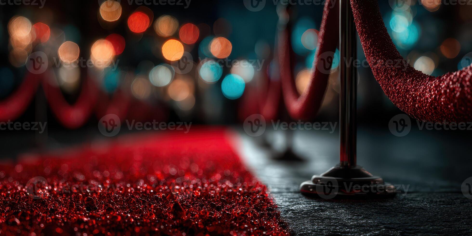Majestic red carpet event setting with bokeh lights in a glamorous evening atmosphere photo