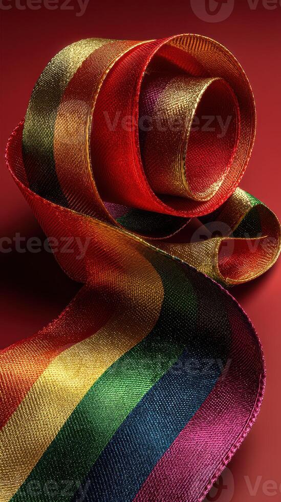 Colorful ribbon coiled on a vibrant background celebrating diversity and unity in a festive display photo