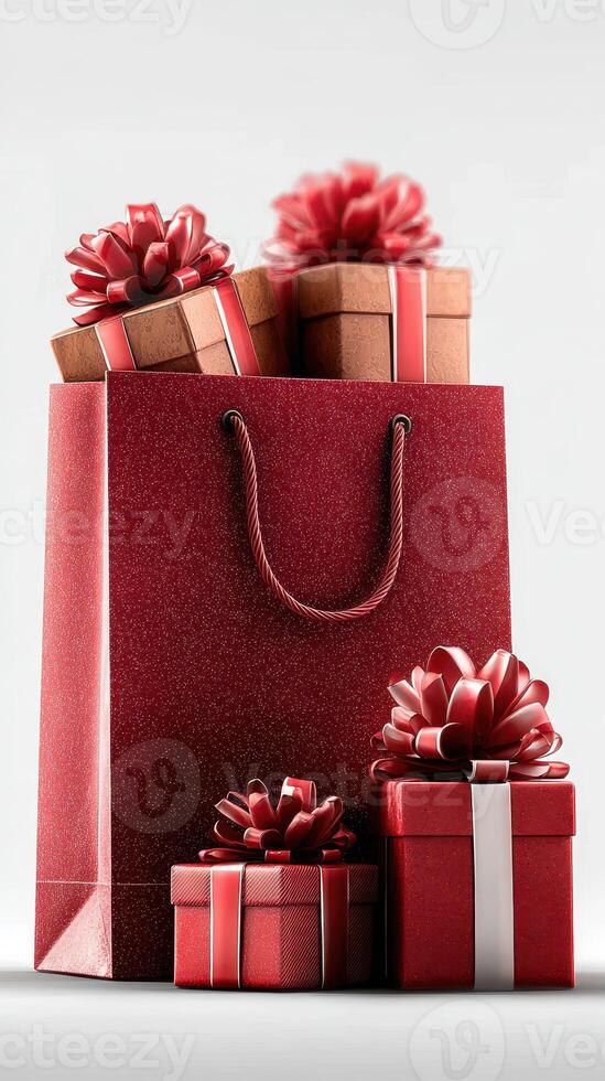 Colorful gift bags and wrapped presents create a festive atmosphere for celebrations during the holiday season or special occasions photo