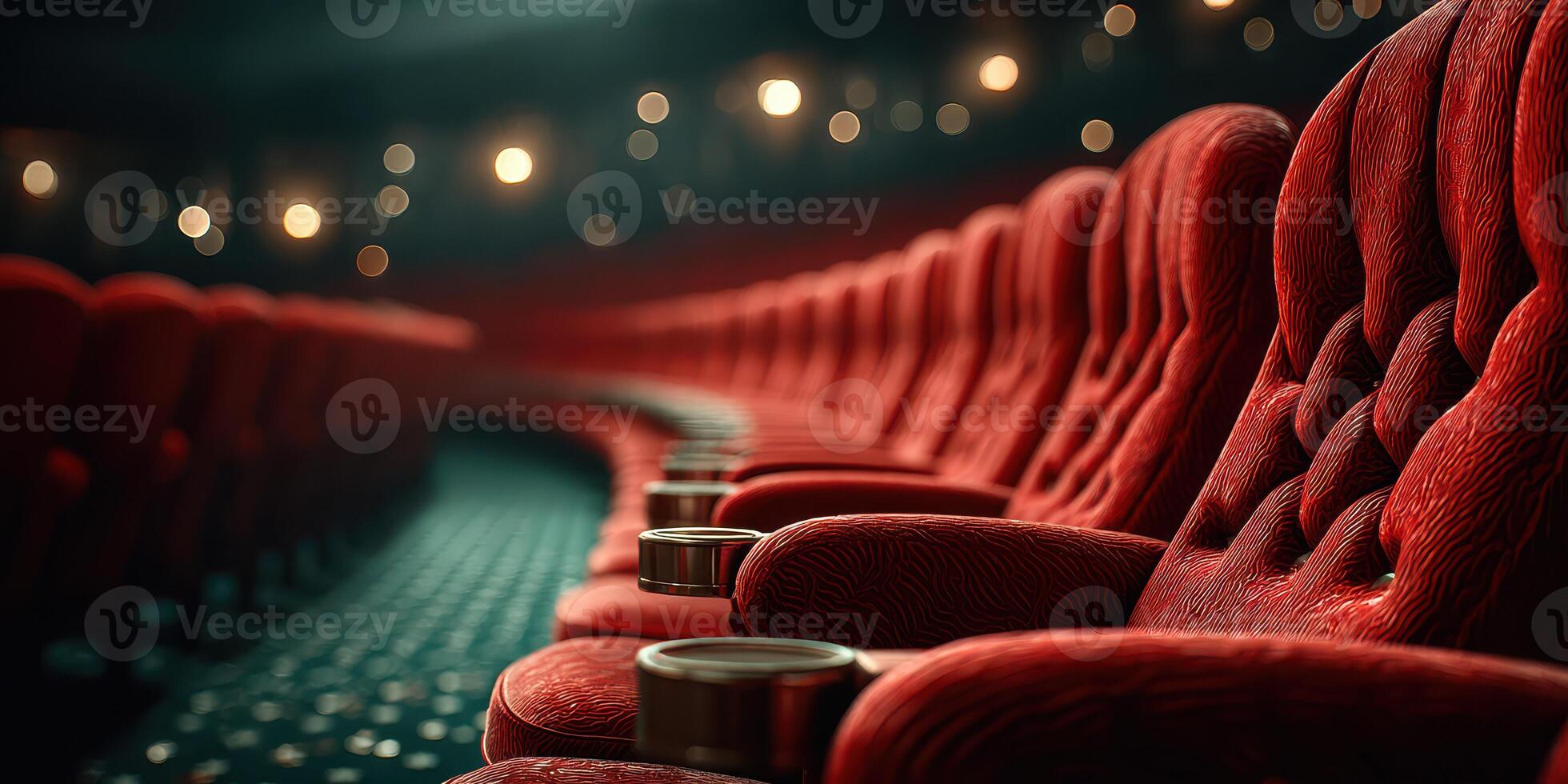 Rows of plush red theater seats awaiting moviegoers on a quiet evening in the cinema photo