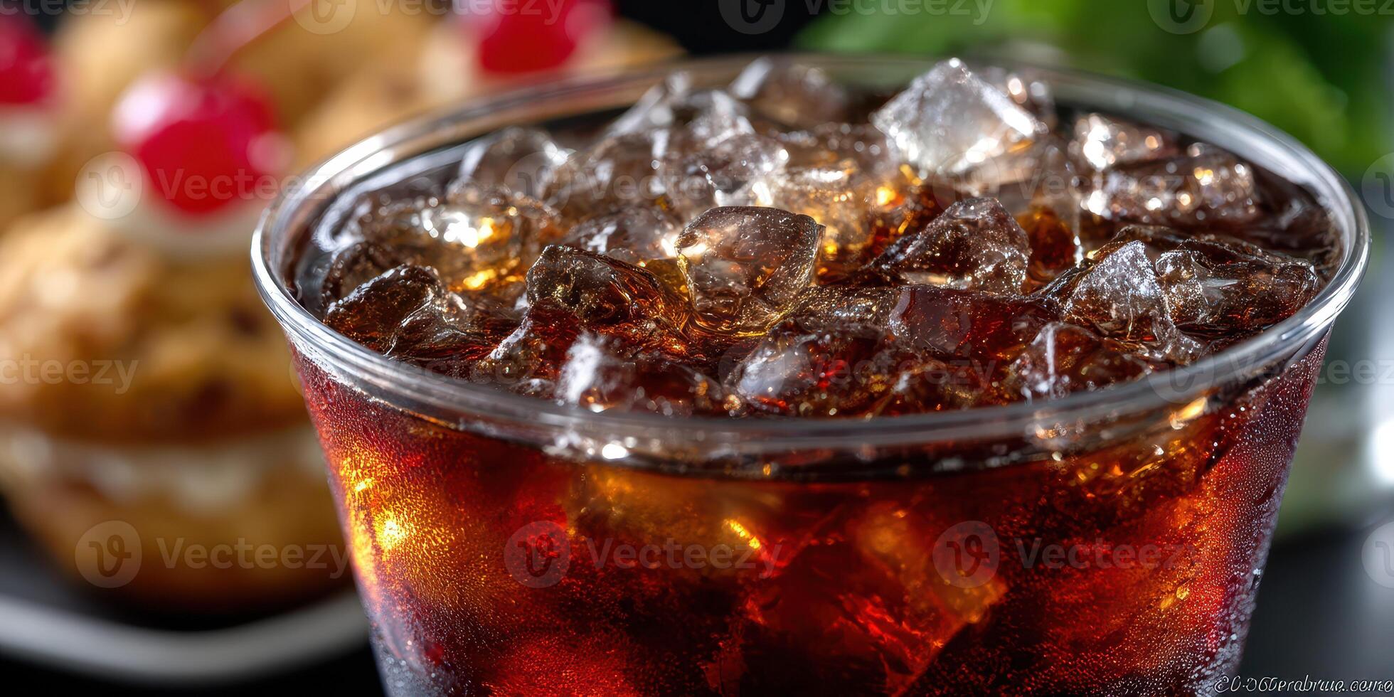 Refreshing beverage with ice served alongside delicious desserts at a gathering photo