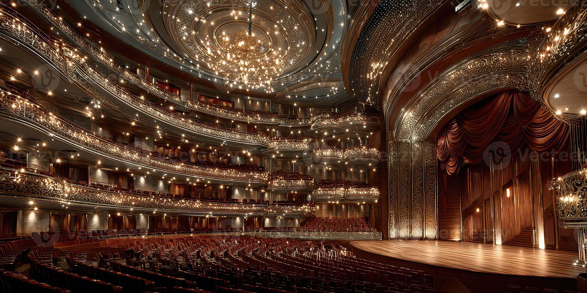 Elegant theater interior showcasing grand architectural design in a cultural venue during a performance preparation photo