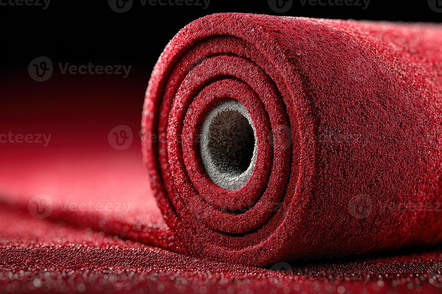 Rich red velvet fabric rolls on a dark background showcasing texture and color depth photo
