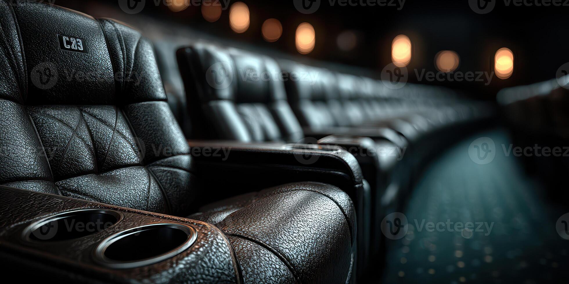 Modern leather cinema seating arrangement in a darkened theater showing comfortable viewing experience photo