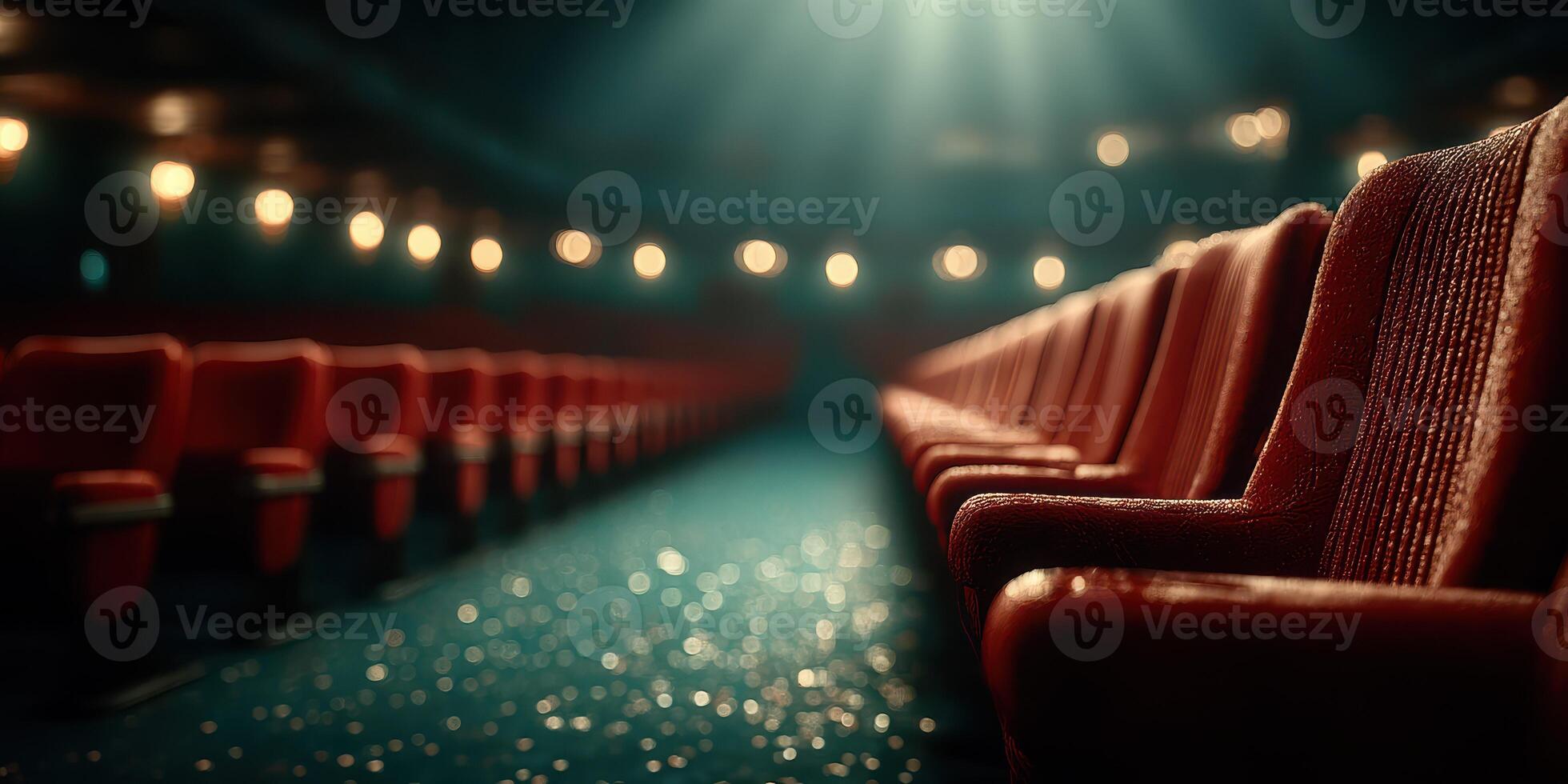 Empty theater rows await an audience before the show begins in the evening light photo