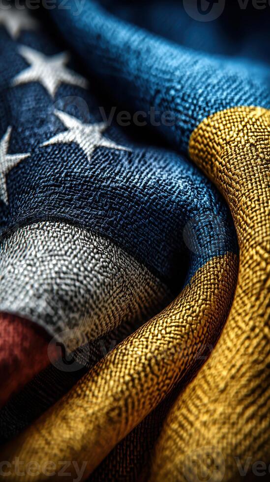 Texture and color blend of American and Venezuelan flags symbolizing unity and diversity in a global landscape photo