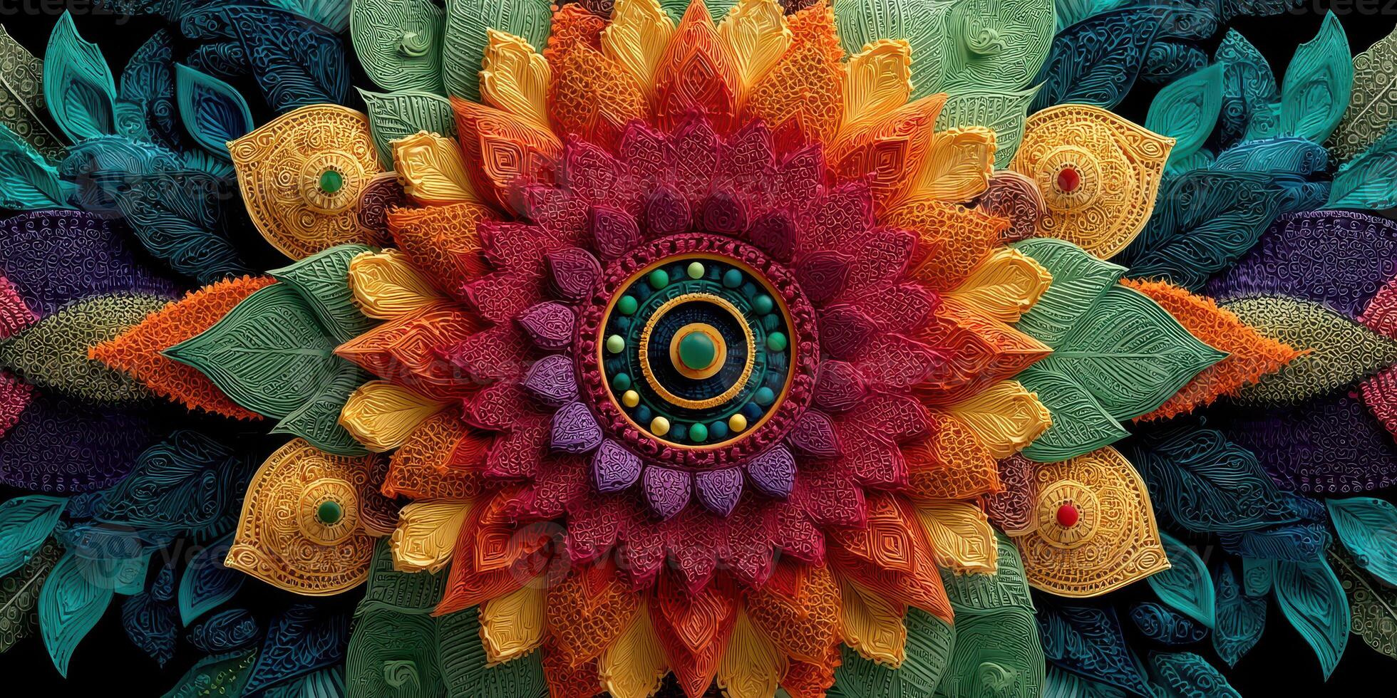 Colorful floral design with intricate patterns and textures created in a vibrant artistic style, showcasing nature's beauty photo