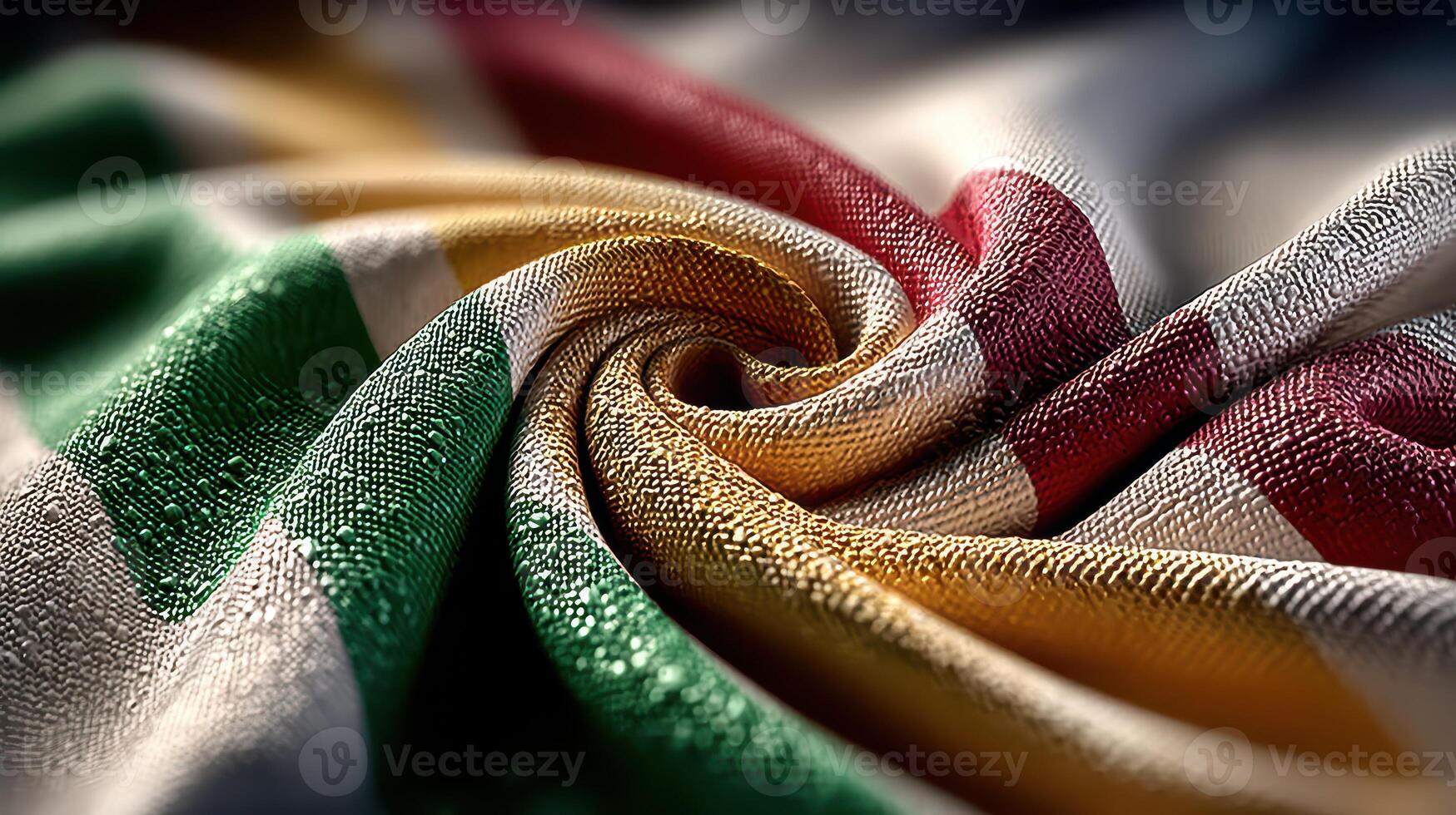 Colorful textile fabric in swirling pattern showcases vibrant design for cultural celebration purpose photo