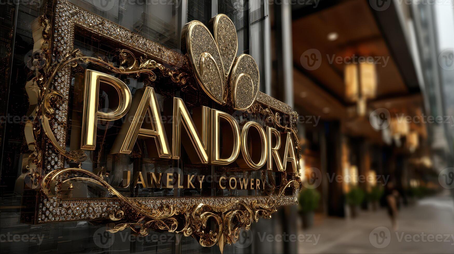 Grand exterior of a luxury jewelry store featuring an ornate sign with elegant lettering during daytime hours photo